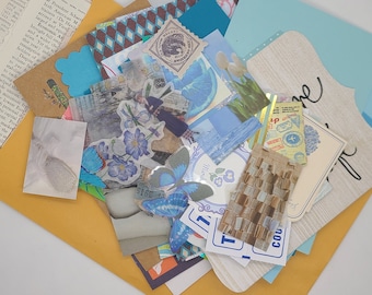Blue Themed Junk Journal Mystery Pack Ephemera and Paper Kit