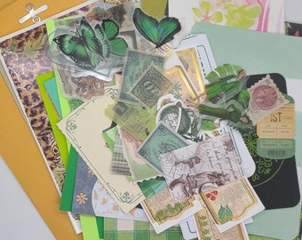 Green Themed Junk Journal Mystery Pack Ephemera and Paper Kit