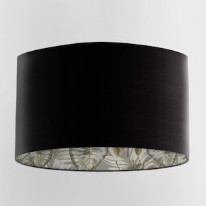 Black Velvet Lampshade with Gold & Grey Wild Lilly Lining, Handmade Lampshades, Table Lampshades, Ceiling Lamp shades, Handmade Lamp Shade