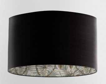 Black Velvet Lampshade with Gold & Grey Wild Lilly Lining, Handmade Lampshades, Table Lampshades, Ceiling Lamp shades, Handmade Lamp Shade