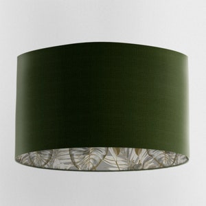 Forest Green Velvet Lampshade with Gold & Grey Wild Lilly Lining, Handmade Lampshades, Table Lampshades, Handmade Lamp Shade