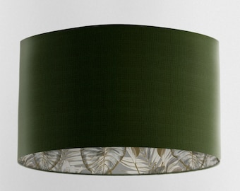 Forest Green Velvet Lampshade with Gold & Grey Wild Lilly Lining, Handmade Lampshades, Table Lampshades, Handmade Lamp Shade