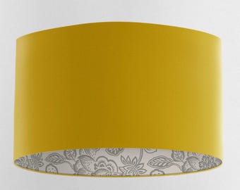 Gold Velvet Handmade Lampshade with Grey Floral Lining