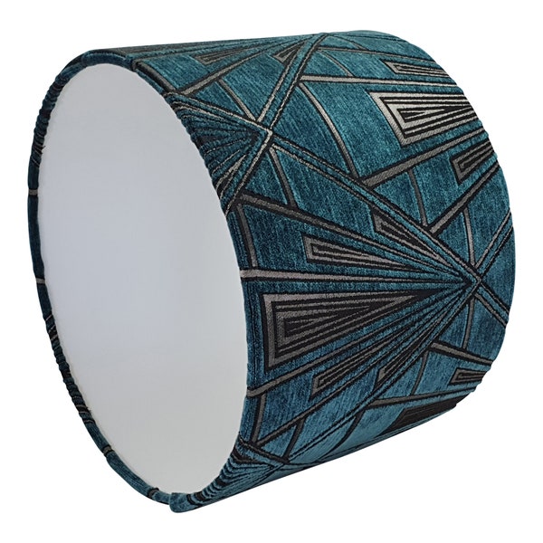 Art Deco Lampshade in Teal, Handmade Lampshades, Table Lampshades, Ceiling Lamp shades, Handmade Lamp Shade