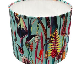 Handmade Botanical Drum Lampshade with Duck Egg Velvet Fabric
