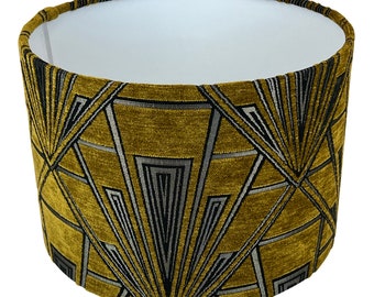 Pantalla de lámpara hecha a mano Gatsby Art Deco en amarillo, pantallas de lámparas hechas a mano, pantallas de lámparas de mesa, pantallas de lámpara de techo, pantalla amarilla, pantalla hecha a mano