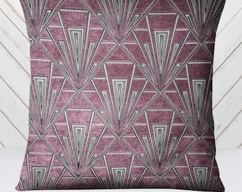 Large Art Deco Purple Chenille Velvet Cushion Cover, Gatsby Style, 19 inch Square Pillow
