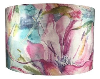 Handmade Drum Lampshade, Fabric Design Lamp,  Drum Lamp, Multicolor Fabric Lampshade, Voyage Maison Designer Fabric Dusky Bloom