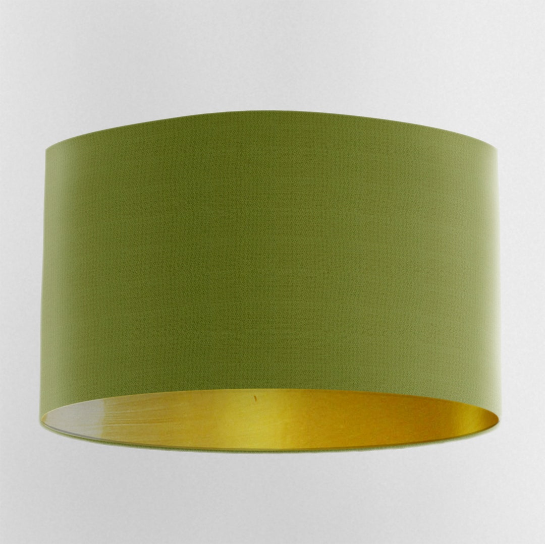 Olive Green Velvet Lampshade With Brushed Gold Lining, Handmade