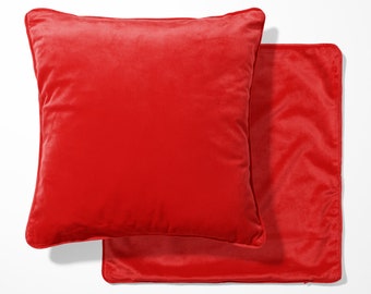 Scarlet Velvet Double Sided Cushion with optional piping, Pillow Cover, Red Cushion, Velvet Cushion, 17 inch square
