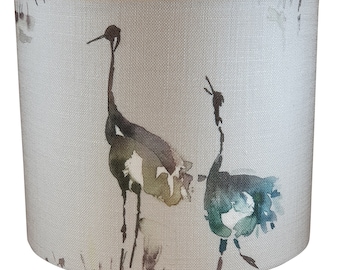 Bird Lampshade featuring 2 standing cranes, Handmade Lampshades, Table Lampshades, Ceiling Lamp shades, Grey Lampshade, Handmade Lamp Shade