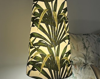 Extra Tall Conical Handmade Lampshade with a palm leaves fabric, Suitable for Table Lamp, Floor Lamp