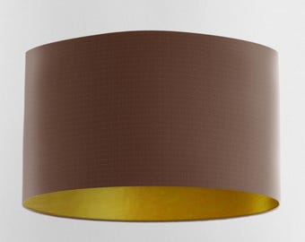 Pantalla marrón con forro dorado cepillado y tela 100% algodón, Pantallas de lámparas hechas a mano, Pantallas de lámparas de mesa, Pantalla marrón