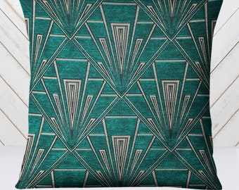 Art Deco Kussen, Kussensloop, Groen Kussen, Gatsby Kussen, Fluwelen Kussen, Enkel- of Dubbelzijdig Kussen, Gatsby Groen, 17 inch vierkant