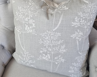Très grande housse de coussin fleurie brodée avec passepoil, taie d'oreiller, coussin gris, coussin en coton, 23 pouces carrés