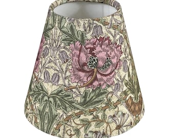 William Morris Candle Clip Lampshade with Honeysuckle Rose Pink Fabric, Chandelier Lampshades, Clip On Lampshade