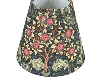 William Morris Candle Clip Lampshade with Orchid Nightshade Navy Fabric, Chandelier Lampshades, Clip-On Lampshade