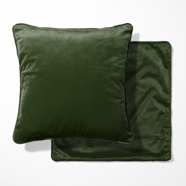 Coussin double face en velours vert forêt avec passepoil en option, housse de coussin, coussin vert, coussin en velours, 17 pouces carrés