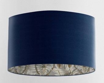 Navy Blue Velvet Lampshade with Gold & Grey Wild Lilly Lining, Handmade Lampshades, Table Lampshades, Handmade Lamp Shade