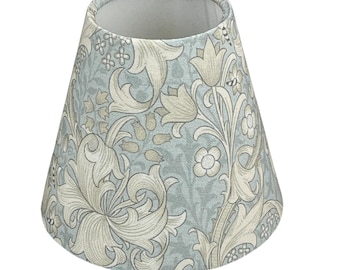 William Morris Candle Clip Lampshade with Golden Lily Pool Fabric, Chandelier Lampshades, Clip On Lampshade