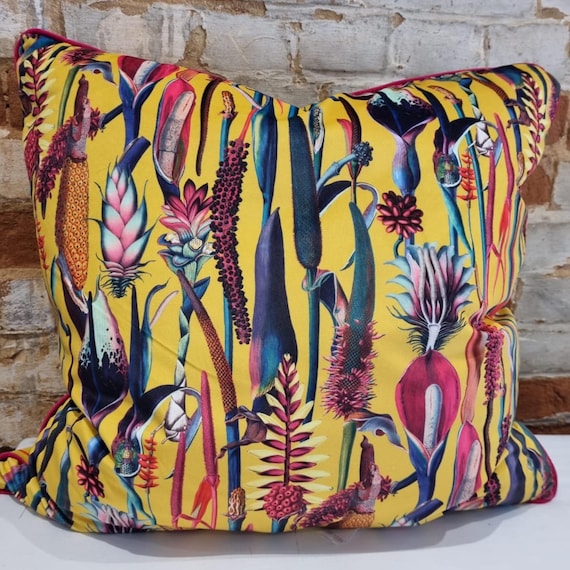 Extra Large Botanical Velvet Double Sided Cushion With Optional Piping Pillow Cover Yellow Cushion Velvet Cushion 23 Inch Square Etsy Australia