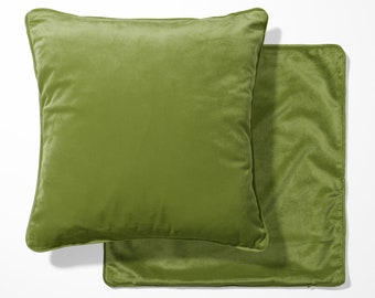 Olijfgroen fluwelen dubbelzijdig kussen met optionele bies, kussensloop, groen kussen, fluwelen kussen, 17 inch vierkant