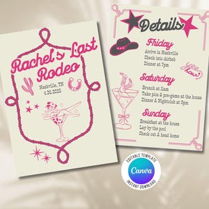 Western Bachelorette Itinerary: Last Rodeo, Editable Canva Template (Digital Download)