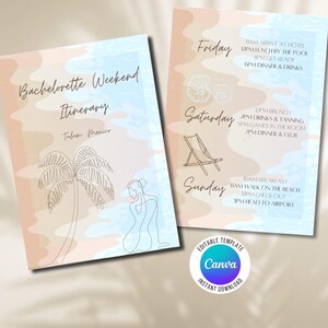 Coastal Bachelorette Itinerary Template Bundle | Editable Canva Weekend Planner, Budget Tracker & Packing List | Digital Download