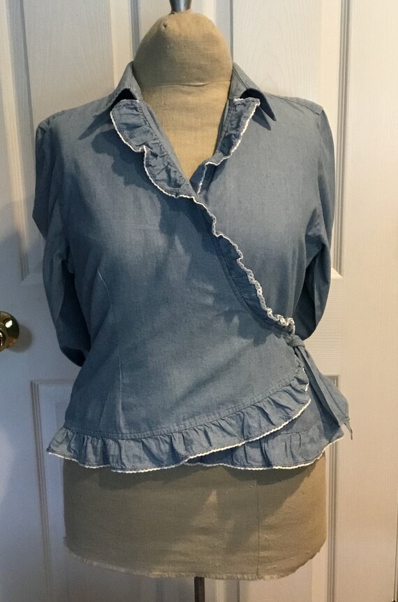 Vintage Ralph Lauren Wrap Shirt/ruffles/gift/denim