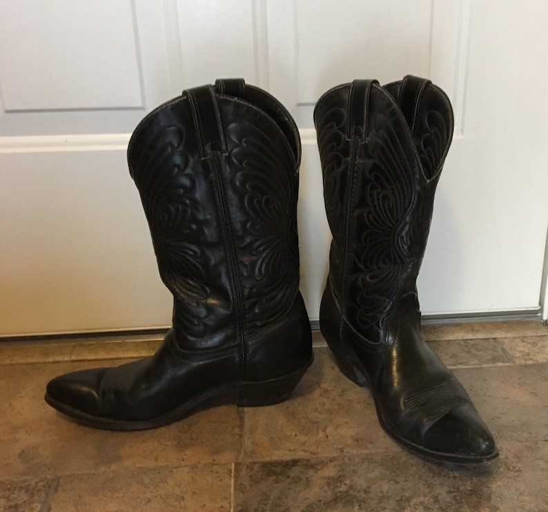 Vintage Black Leather Cowboy BootsLaredowestern bootsgift
