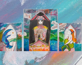 Impresiones del tríptico del altar del solsticio de verano, Barón Samedi, Maman Brigitte, Papa Legba Folk Art