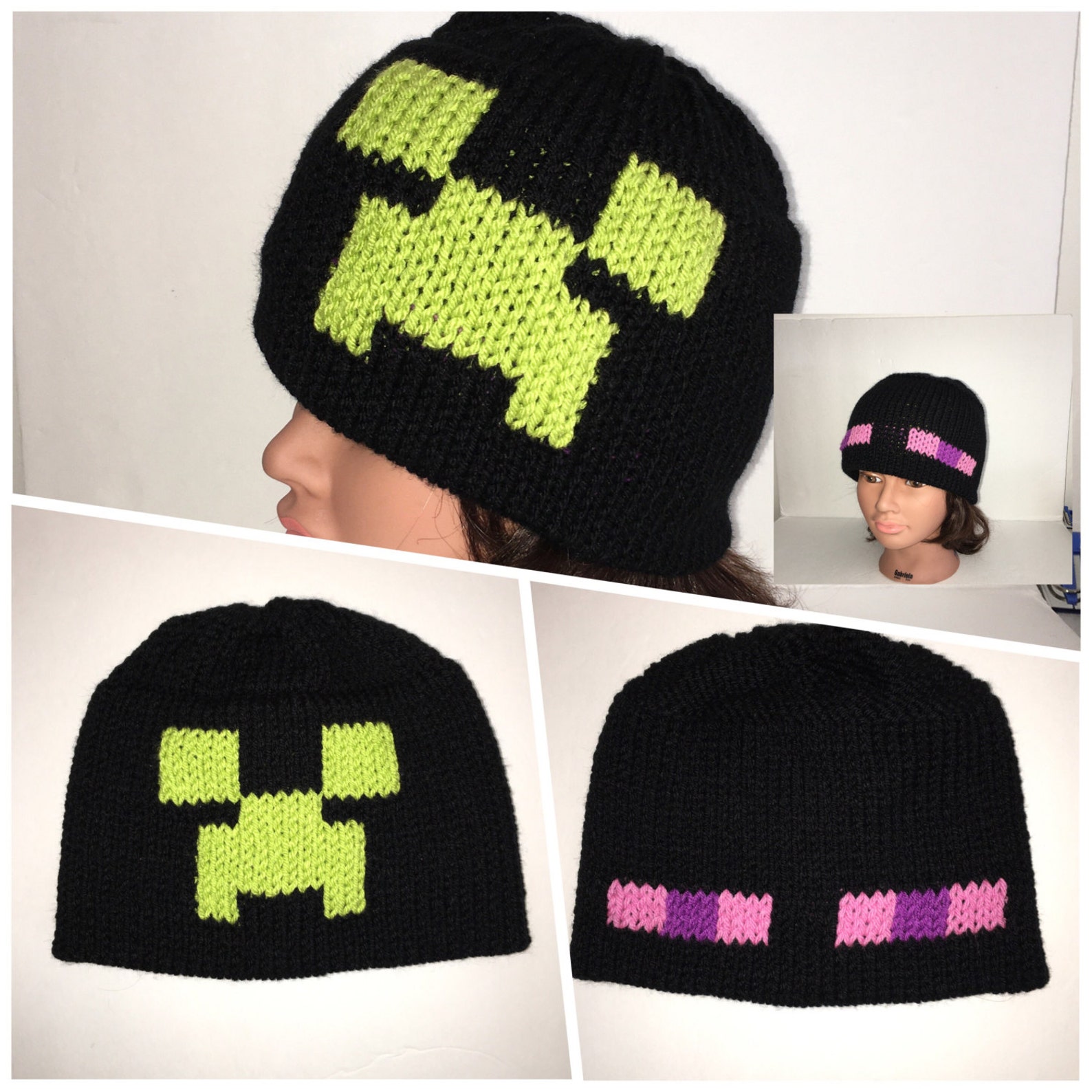 Reversible Minecraft Beanie 2 in one Enderman Beanie Etsy