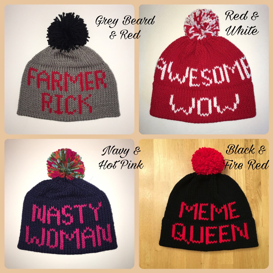 Personalized Beanie Knit Beanie with Large Text 2 rows with Etsy