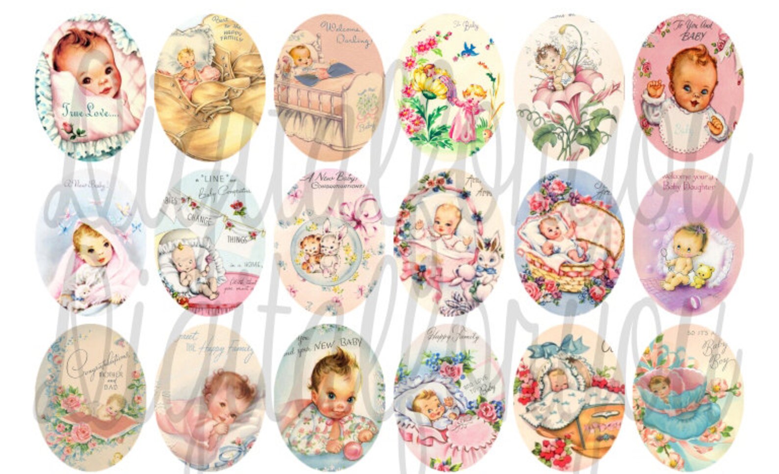 Baby vintage oval image 30 x 40 mm digital collage sheet Etsy