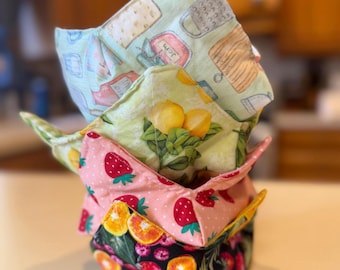 Handmade Bowl Cozy: Reversible 100% Cotton Microwave Safe