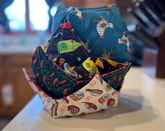 Handmade Bowl Cozy: Reversible 100% Cotton Microwave Safe