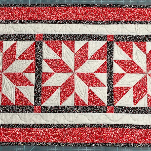 Lemoyne Star Red White and Black Table Runner