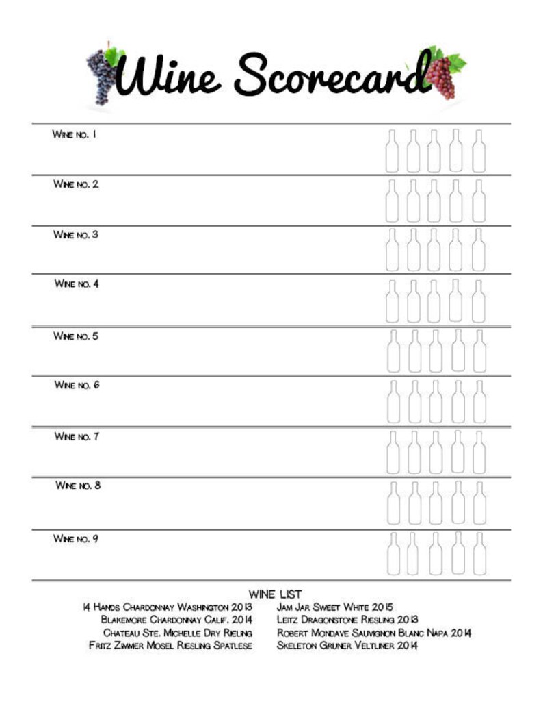 Printable Wine Tasting Scorecards Book Club Bottles Etsy