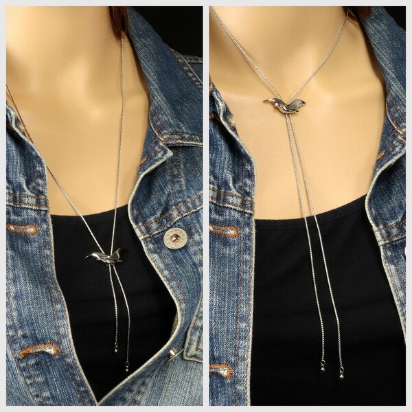 Bird Bolo Necklace Avon Silver Tone Lariat