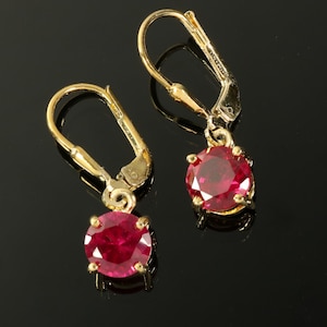 Vintage Imitation Ruby Gemstone Lever Back Earrings Gold Vermeil over Sterling