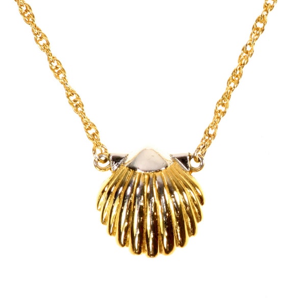 Trifari Clamshell Choker Necklace Figural Shell Pendant Crown Trifari Costume Beach Jewelry Two-Tone