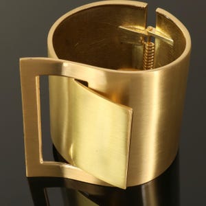 Extra Wide Cuff Bracelet Brushed Gold Tone Geometric Modernist Spring Hinged