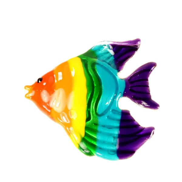 Rainbow Fish Brooch Pendant Colorful Enamel Signed MJ