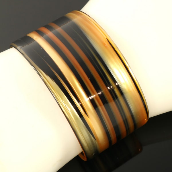 Lucite Wrap Bracelet Petite Size Wide Brown Gold Black Swirl Cuff