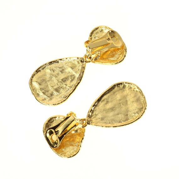 Beige Enamel Earrings Clip Style Molten Gold Tone… - image 5