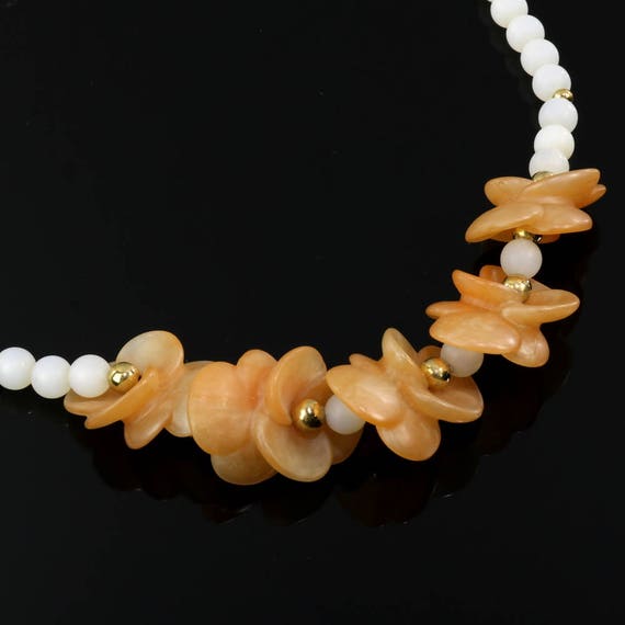 Napier Necklace Peach Resin Flower White Moonglow… - image 3