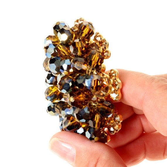 Juliana Domed Brooch Topaz Rhinestone with Smoky … - image 3