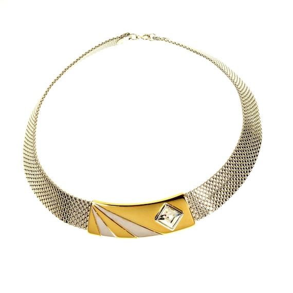 Panther Mesh Choker Necklace Two-Tone Square CZ A… - image 1