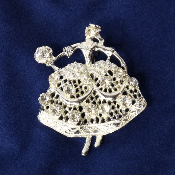 Lady Brooch Pin Bride in Crinoline Dress Silver T… - image 4