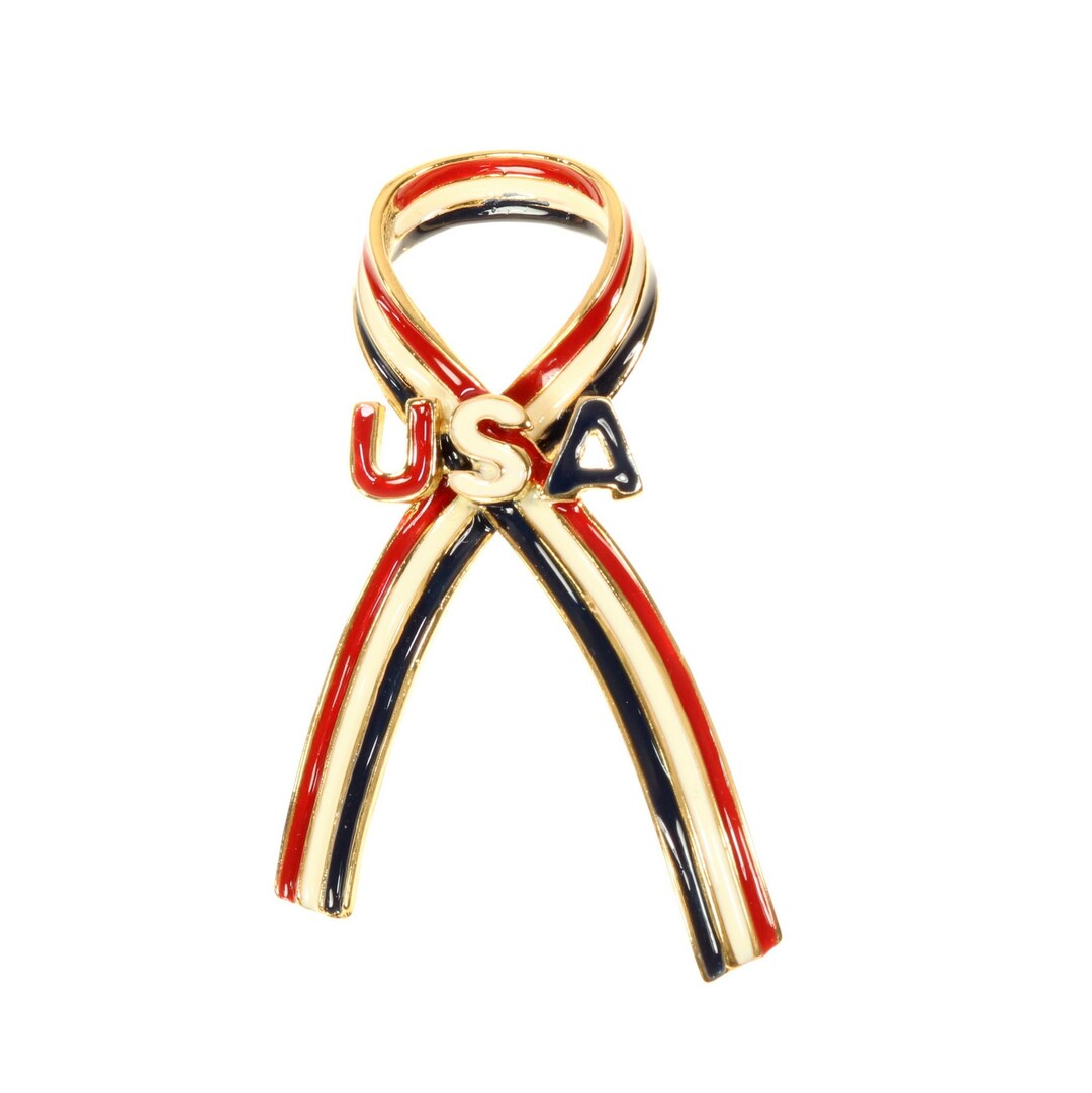 Red Ribbon Broche USA Ribbon Brooch Premier Designs Patriotic Pin Red White Blue Enamel ...